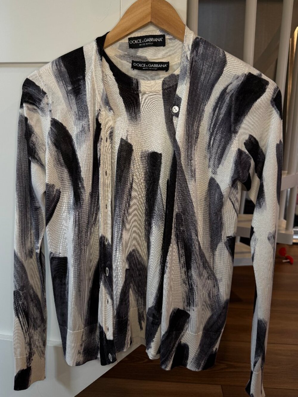 Dolce & Gabbana 100% Silk Brushstroke Cardigan & Top Set Size 38